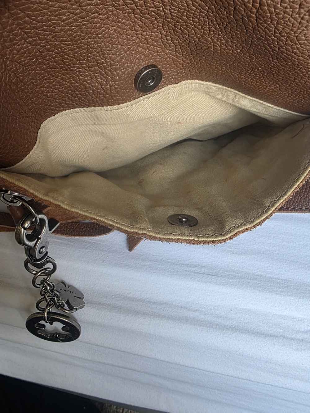 Lucky Brand Brown Leather Crossbody Bag with Signature Clover Charm - Picture 6 of 15
